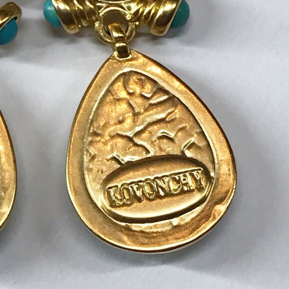 Kovonchy Signed 925 Stud Turquoise White Pearl Earrings Drop Egyptian Revival - Picture 3 of 11